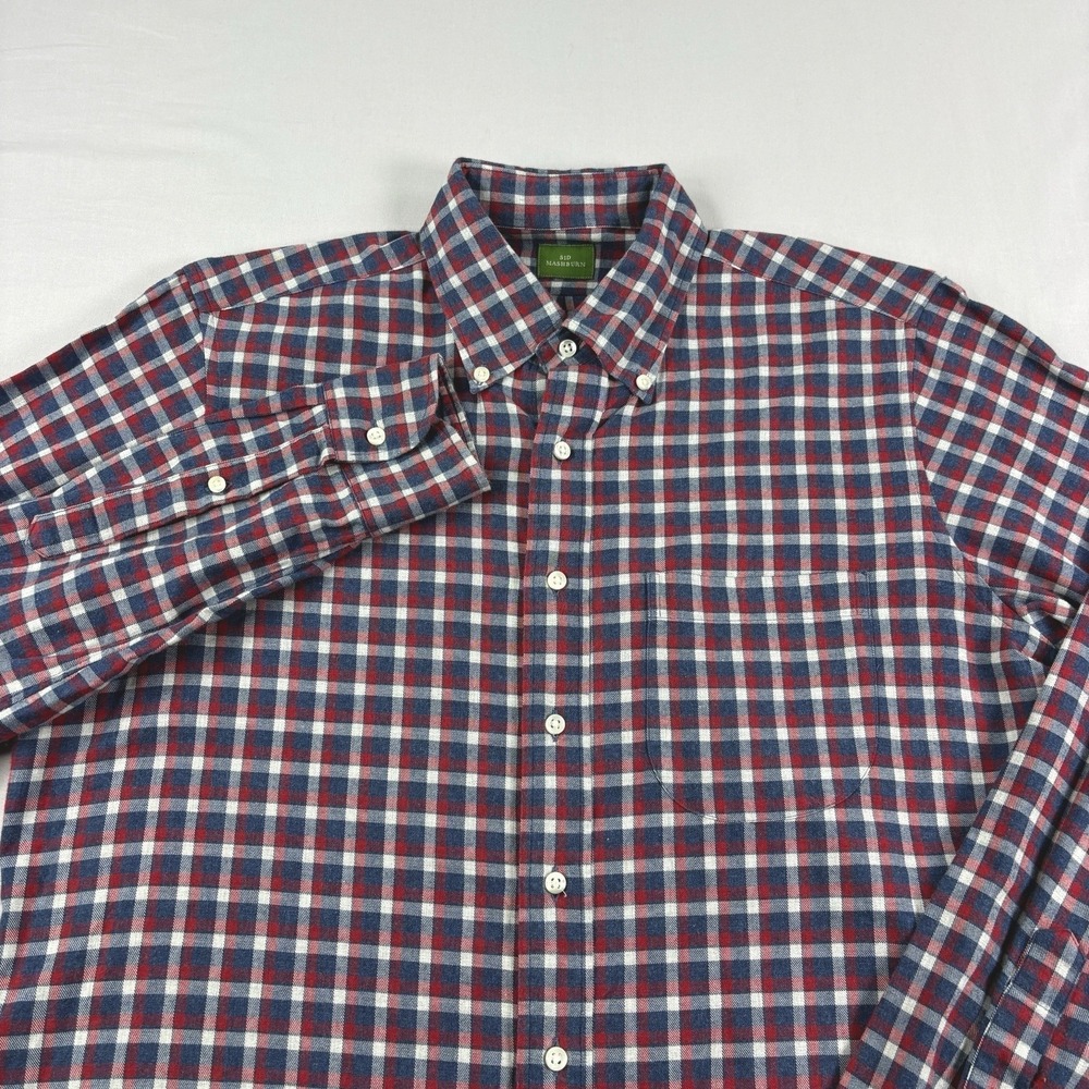 Sid Mashburn Flannel Shirt Mens Medium Blue Red Plaid Button Up Casual Preppy